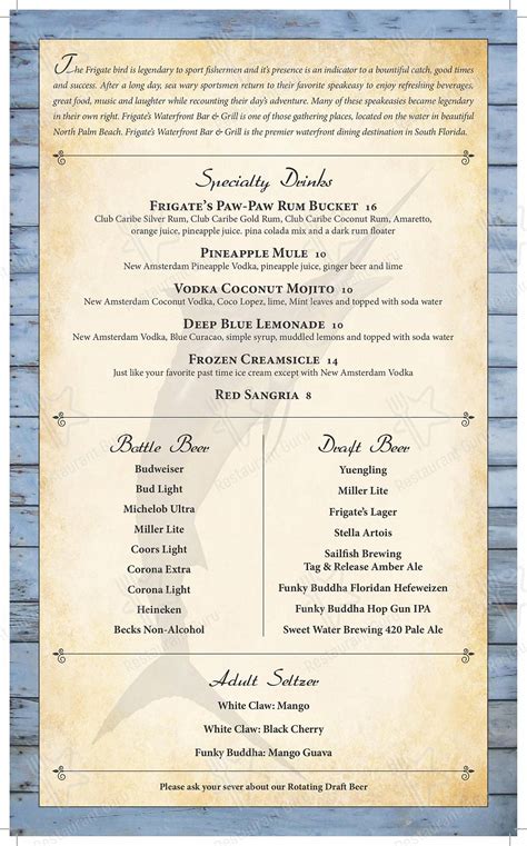 frigates menu|frigates thanksgiving menu.